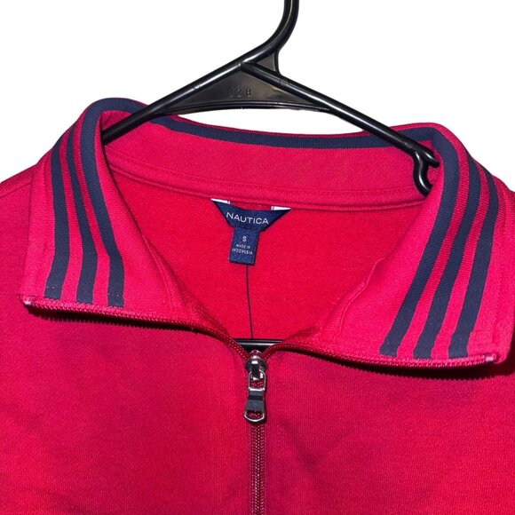 Womens Shirt Size Small Red Nautica Quarter-Zip Pullover Sweatshirt Striped Coll - Picture 3 of 6